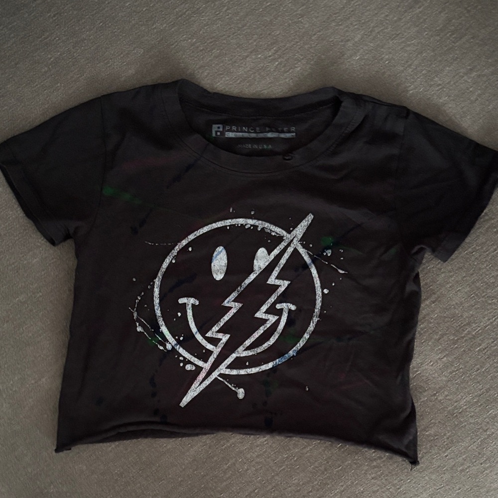 Prince Peter Collection Black Kids T-Shirt with Lightning Smiley